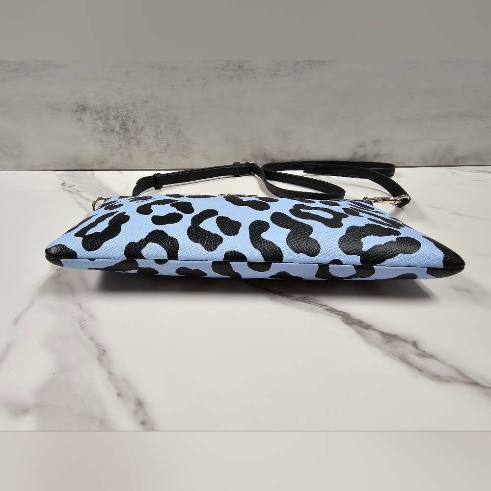 Coach Light Blue And Black Leopard Zipper Clutch/Crossbody - Picture 3 of 8